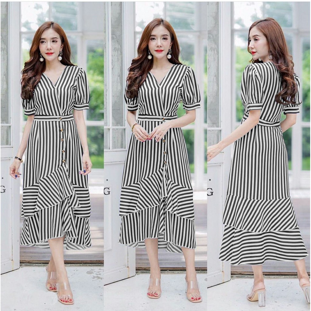 WSE390 - Long Dress Stripe Dress Salur Twistcone PREMIUM UK L- XL LD 100 CM PJ 120 CM PREMIUM QUALITY