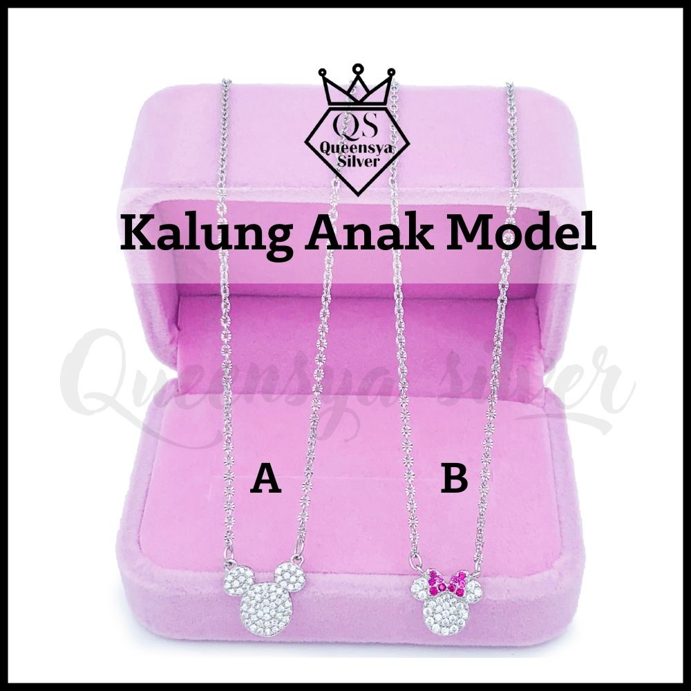 Kalung Perak Anak Mickey Mouse Minnie Mouse Asli Perak Silver 925 Lapis Emas Putih Model Rantai Nori Polos Kilap