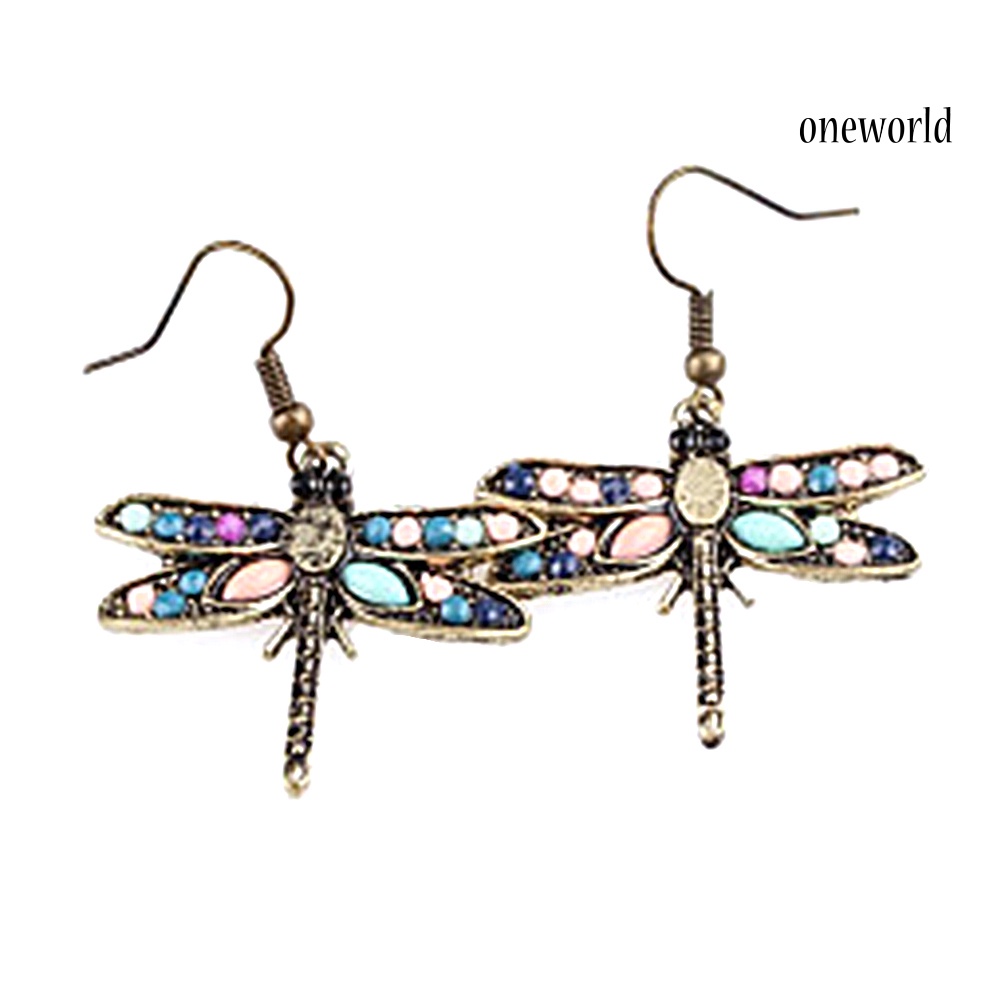 OW@ Bohemian Women Butterfly Dragonfly Rhinestone Charm Hook Earrings Jewelry Gift