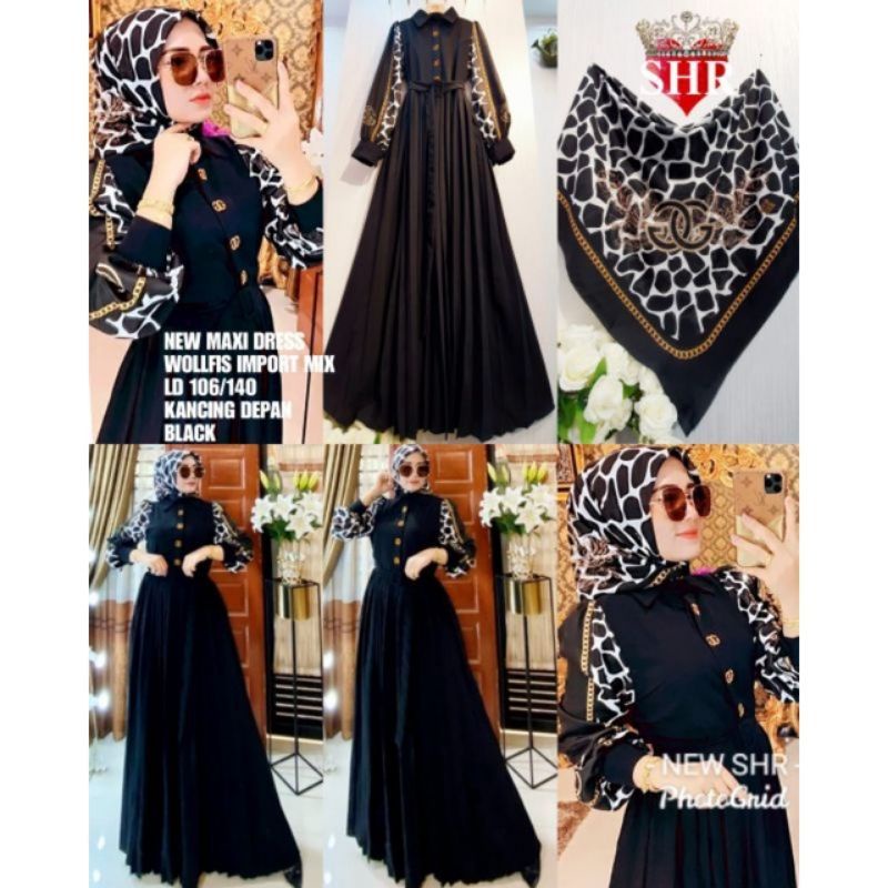 READY !! COD !! NEW SHR ORI 100% DRESS MAXI WOLPEACH BALON PLISKET PREMIUM SYAHIRA-2