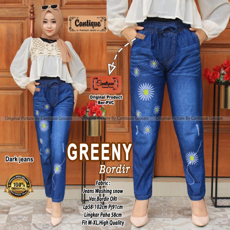 GREENY BORDIR BY CANTIQUE (CELANA BAGGY JEANS) BAGGY JEANS MUSLIMAH REKOMENDED