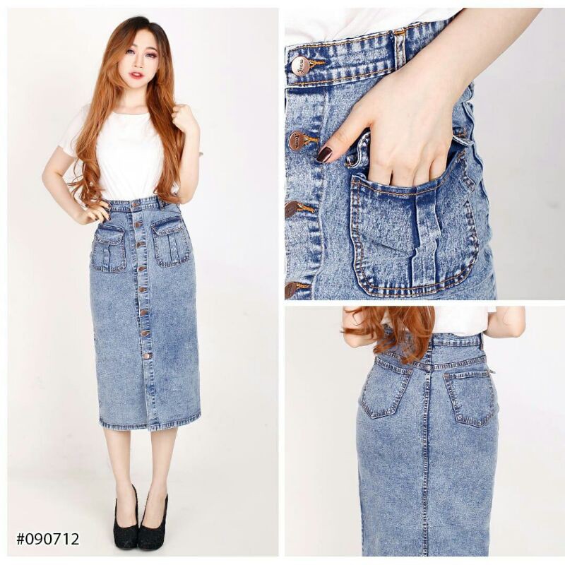 [ BISA COD ] Rok Jeans 7/8 Stretch Kancing 8 Rok Modis 4 Warna