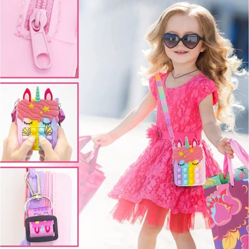 Tas Popit Pop it Selempang Anak Motif Unicorn Pony Silikon Import Lucu Unik Fidget Push Sling Bag Toy Kids and Adult Stress Relief Tas Penghilang Stress Tas Koin Tas Kawaii Tas Selempang Jelly Tas Jelly Selempang Fashion Anak Viral Murah