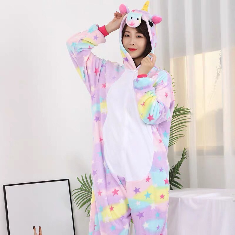 BONEKA KOSTUM ONESIE UNICORN GALAXY STARS PINK PIYAMA COSPLAY