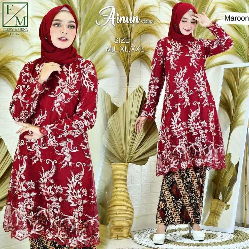 SETELAN KEBAYA AINUN/TUNIK TULLE BORDR/KEBAYA MODERN