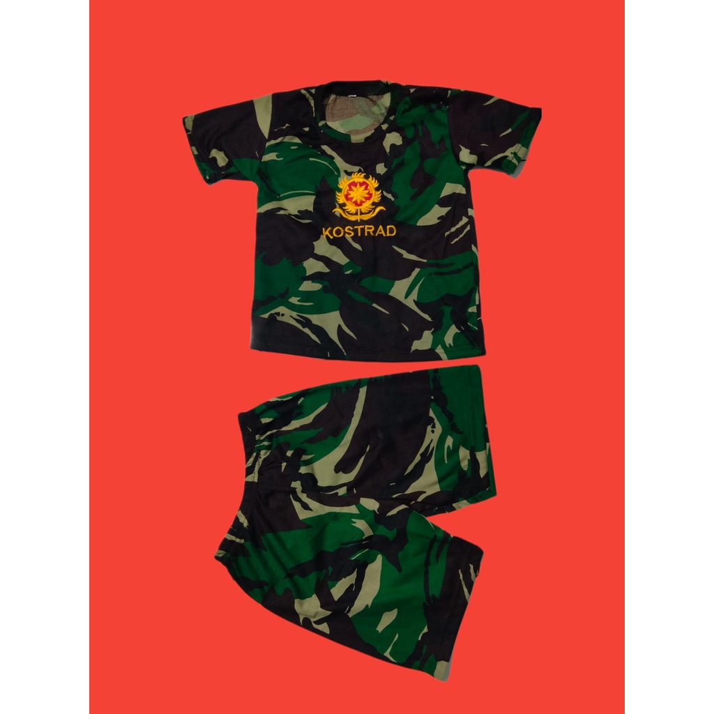 RPM Setelan Anak Kaos Baju Tentara Anak Lengan Pendek Loreng Doreng Army Tentara