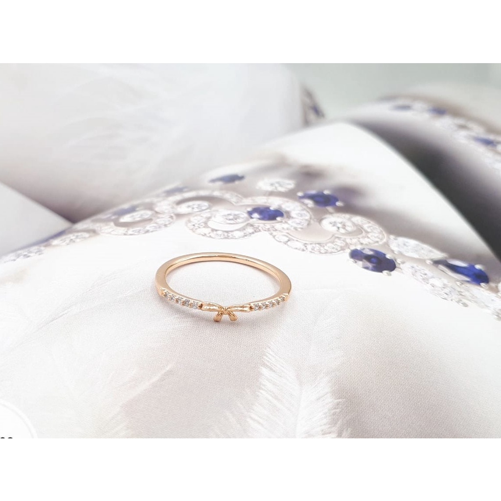 Cincin Emas Xuping Asli Mata Baris Pita Unik & Simpel Perhiasan Xuping Lapis Emas Asli (COD)