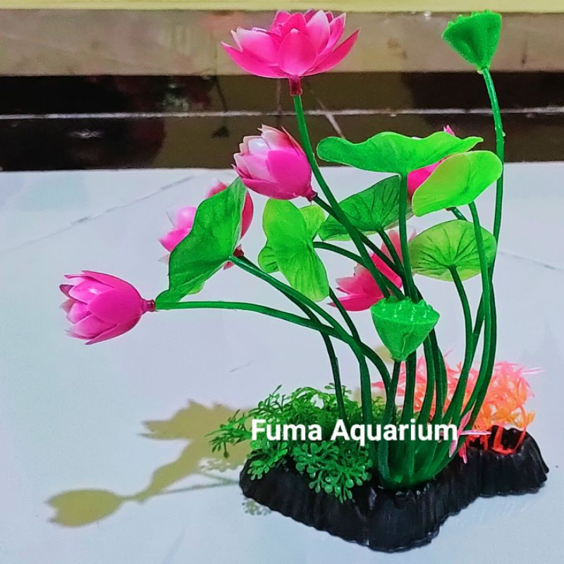 Tanaman Bunga Plastik Import Hiasan Dekorasi Aquarium Aquascape Bunga Teratai