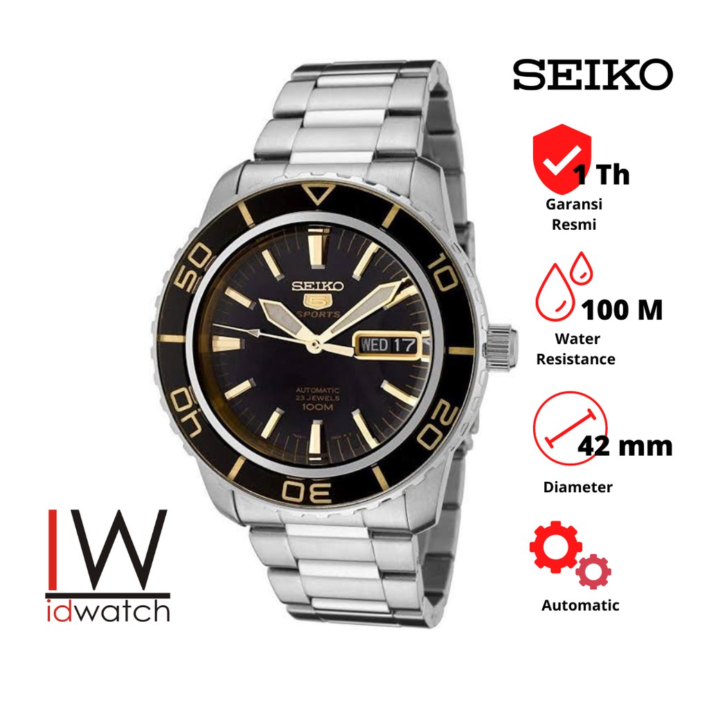 Seiko 5 Sports SNZH57K1 Automatic Jam Tangan Pria Original SNZH57 Cowok Strap Rantai Stainless