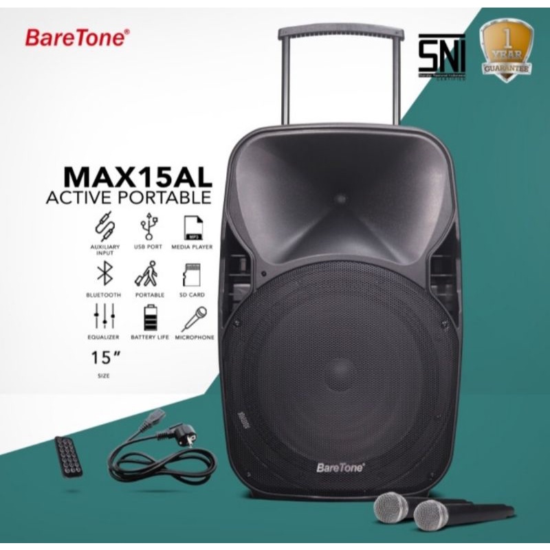 SPEAKER PORTABLE AKTIF WIRELESS MEETING BARETONE 15 INCH MAX 15AL BLUETOOTH ORIGINAL