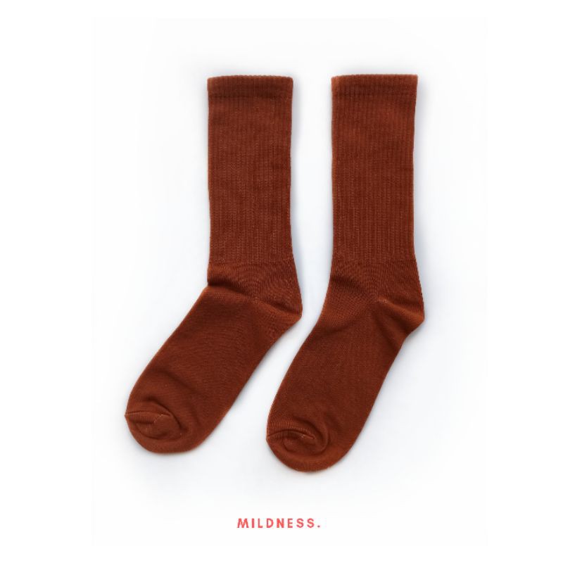 Mildness - Kaos Kaki Skate Polos Basic Coklat Muda Panjang Wanita Pria Tebal