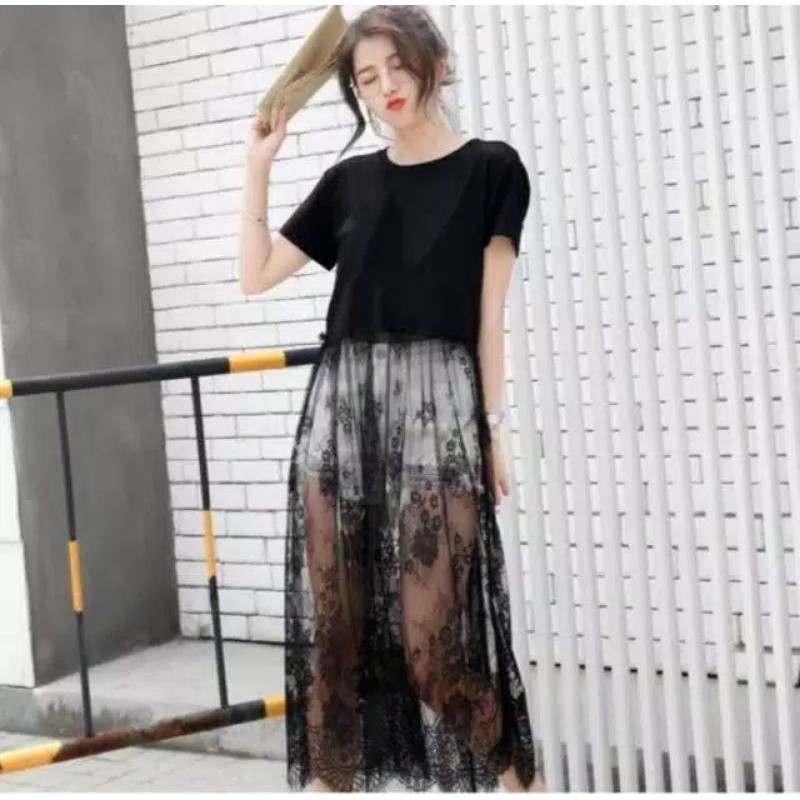 Crop Baju Brukat atasan Lace dress Ko Moon Young
