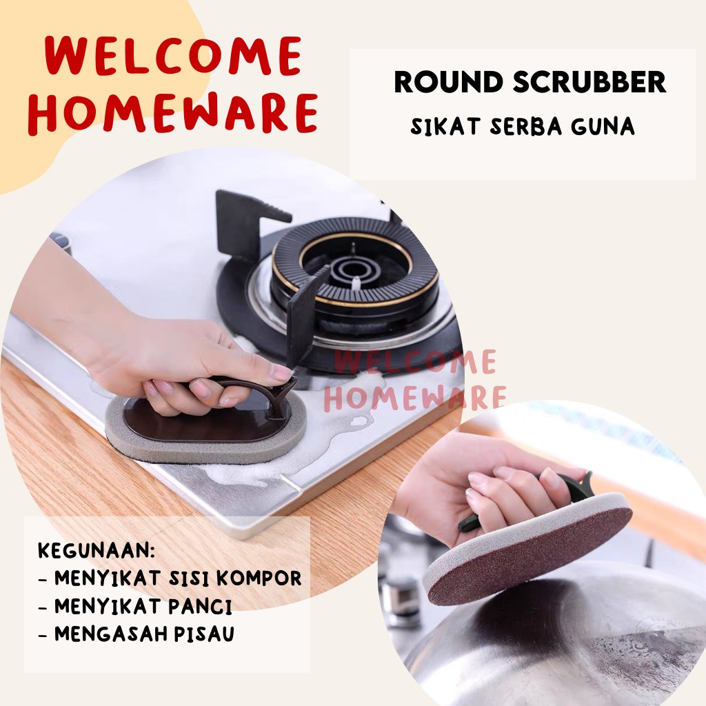 Round Scrubber Spons Busa Pembersih Karat Besi Sikat Kompor Panci