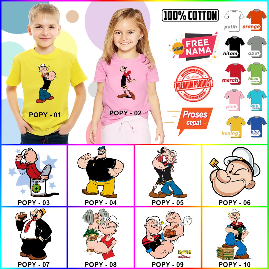 Baju Kaos ANAK DAN DEWASA POPEYE COUPLE (FREE NAMA)