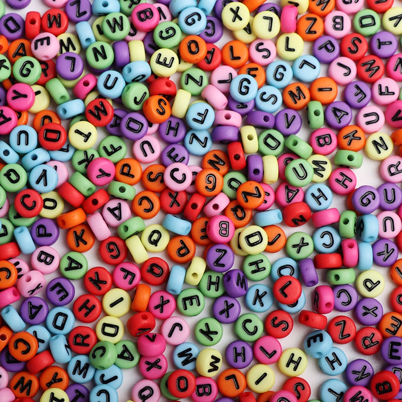 100pcs Manik-Manik Bulat Motif Huruf Warna-Warni Bahan Akrilik Ukuran 4x7mm Handmade diy