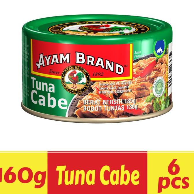 

Ikan Tuna Kaleng Paket 6 pcs Cabe Hot Ayam Brand 160gr ---Termurah---