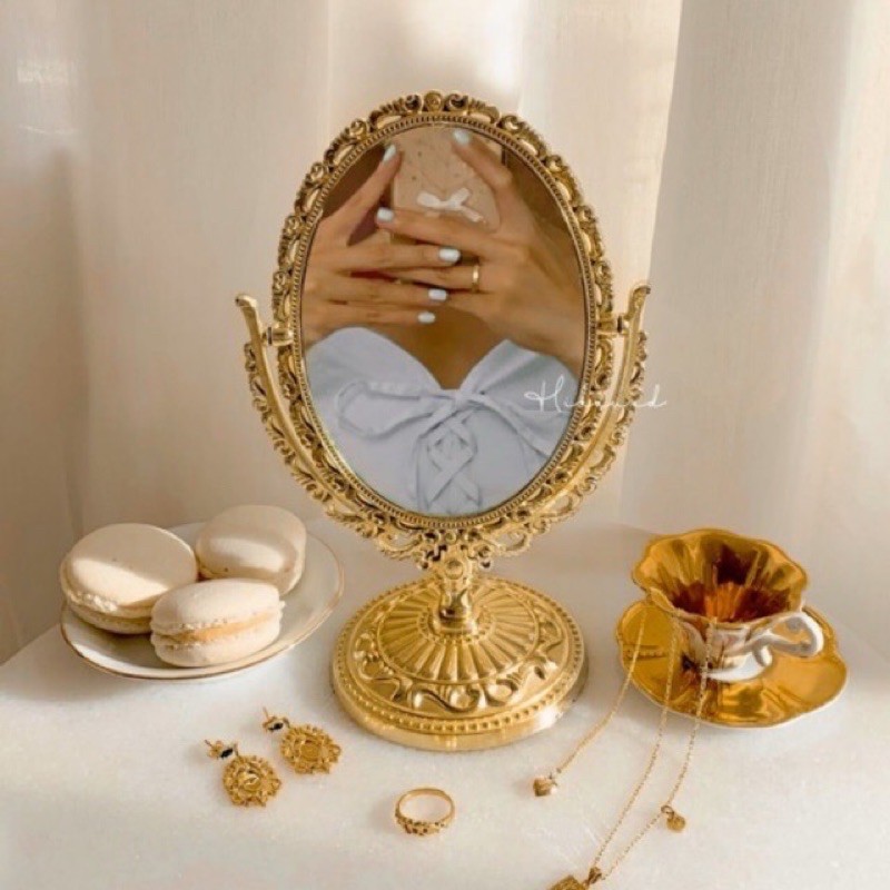 vintage gold mirror cermin
