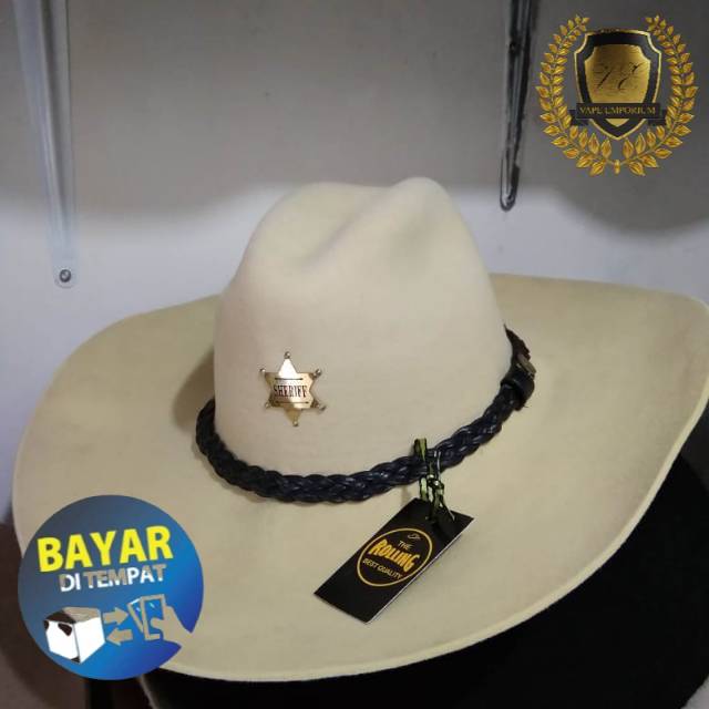 Topi marlboro sheriff cream Bahan Wool laken import