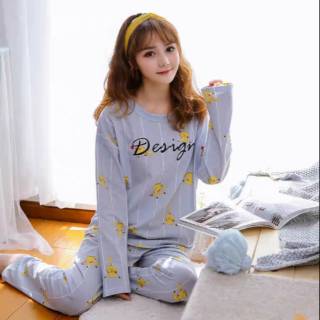 DAILYLOOK SET BAJU TIDUR LENGAN PANJANG KAOS  BANYAK MOTIF 