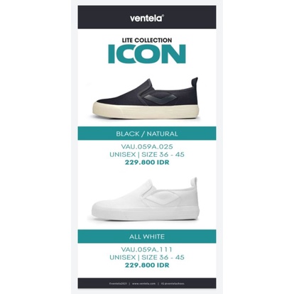 SEPATU VENTELA SLIP ON ICON LITE COLLECTION ALL VARIANT / SLIP ON ICON BLACK NATURAL / SLIP ON ICON WHITE / SEPATU SLIP ON SNEAKERS PRIA, SLIP ON WANITA, SLIP ON