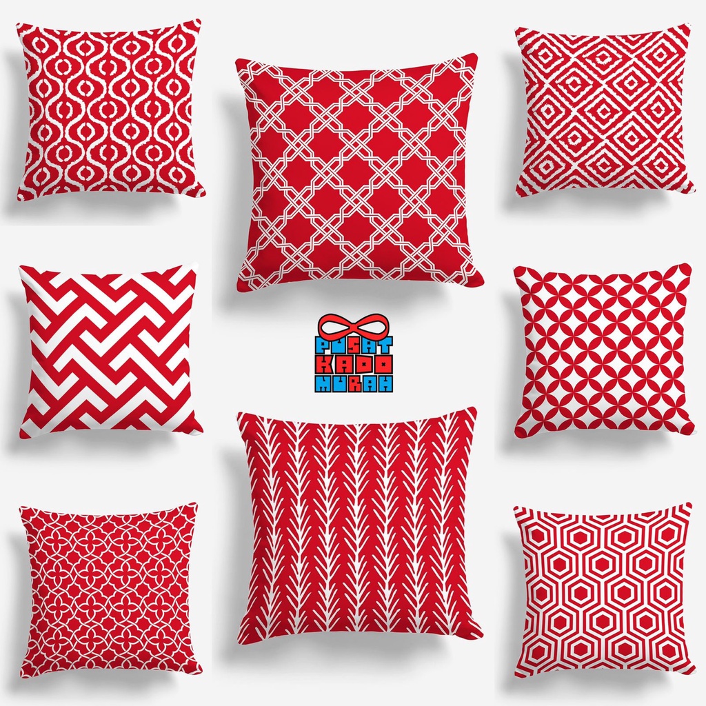 Bantal Sofa Print Motif Red White Edition / Merah Putih 40x40 cm - Pusat Kado Murah