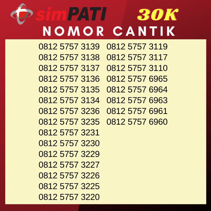 Nomor Cantik Telkomsel Simpati Seri 5757