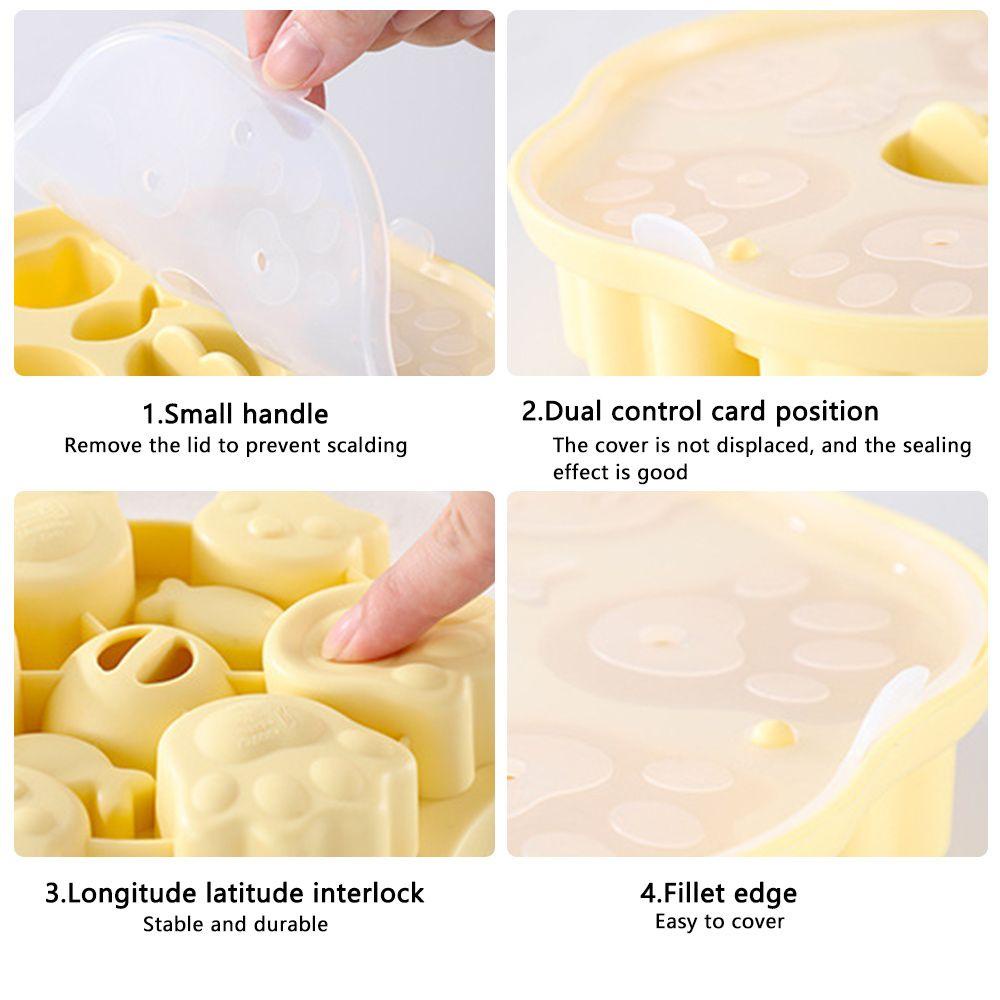 Solighter Cetakan Kue Silikon Reusable Rice Cake Puding Jelly Kartun Dengan Penutup Cetakan