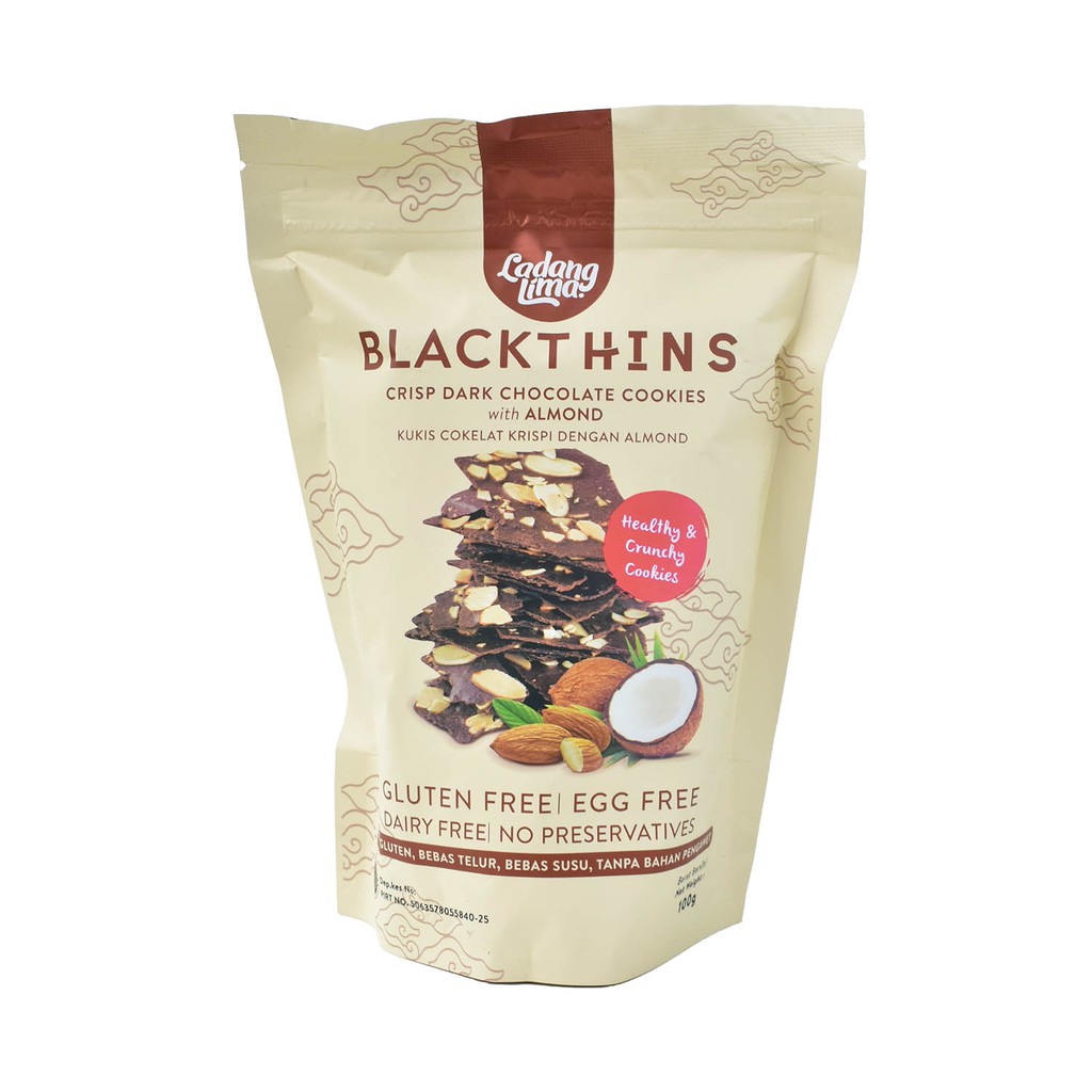 Ladang Lima Blackthins Crisp Dark Chocolate Cookies With Almond 100 Gr