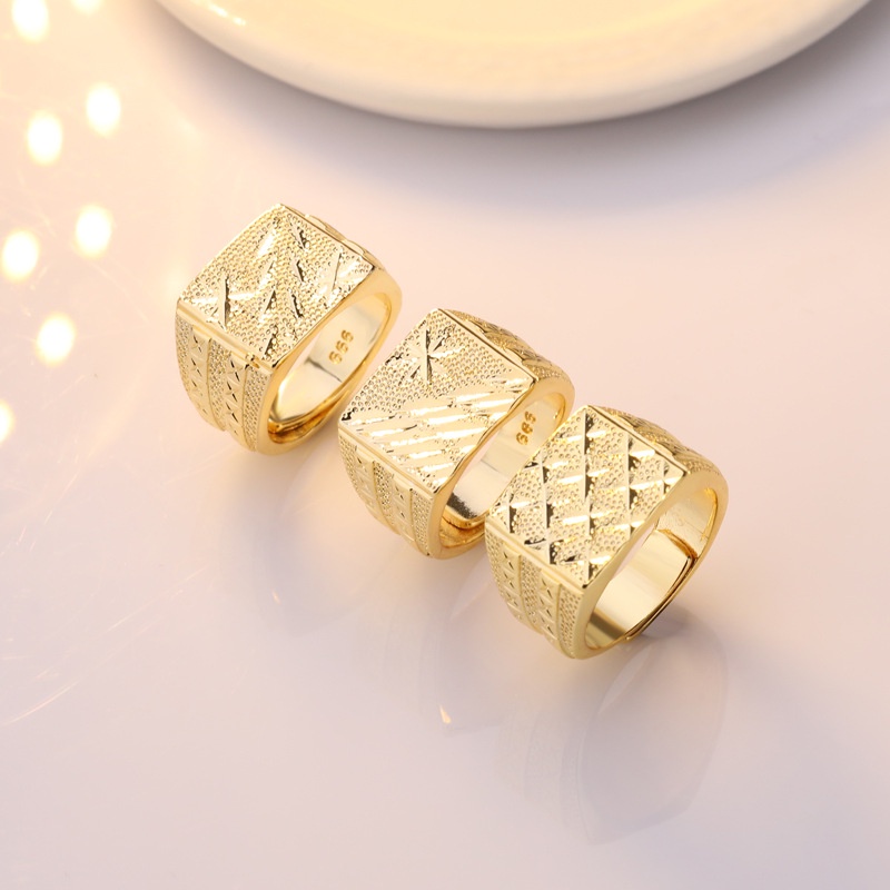 Goldkingdom Perhiasan Fashion 24K Bangkok Aksesoris Ready Stock Pria Buram Mobil Bunga Cincin Berlapis Emas Asli Kadar 375 Adjustable Cincin Kawin Rings