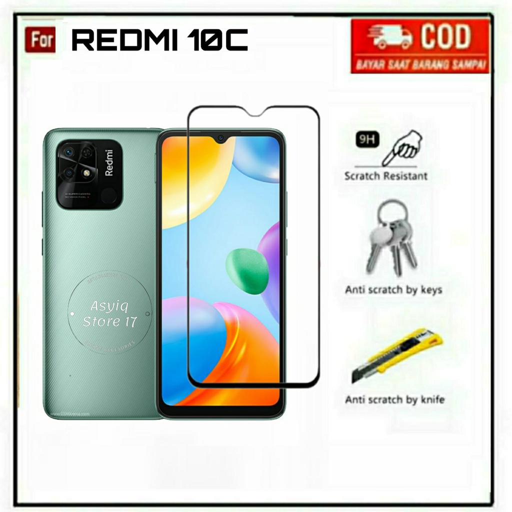 TEMPERED GLASS REDMI 10C TG LAYAR ANTIGORES KACA FULL COVER