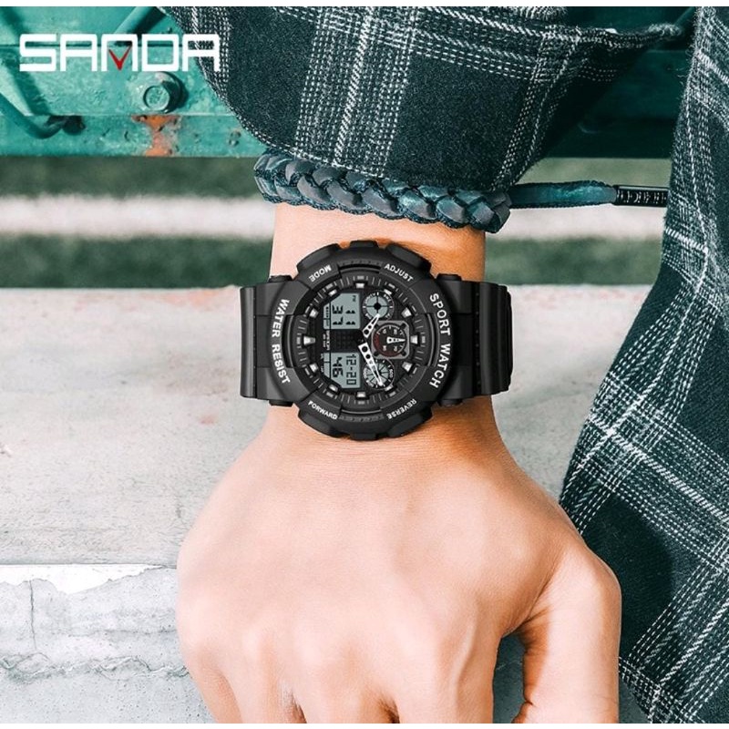 Jam Tangan SANDA Jam Tangan Pria Digital Analog Tali Rubber Chronograph Anti Air