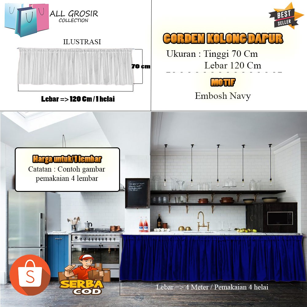 ( TERMURAH )Gorden kolong dapur / Gorden minimalis murah / Gorden embos murah / Gorden kolong murah-Navy