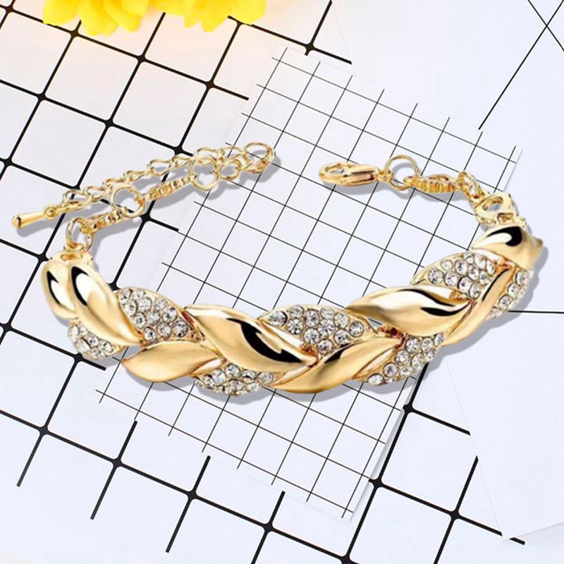 Fancyqube Fancycube Gelang Tangan Sterling Silver 925 Lapis Emas 18k Desain Daun Hias Kristal Untuk Wanita