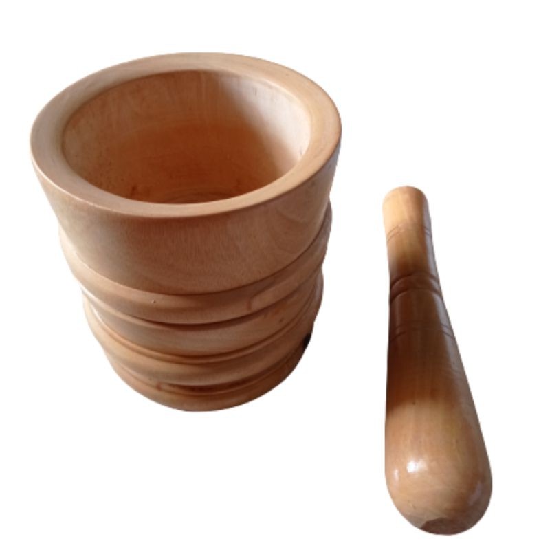 LUMPANG DAN PENUMBUK KAYU MAHONI 18x17 cm -MORTAR DAN PESTLE OBAT DAN MAKANAN