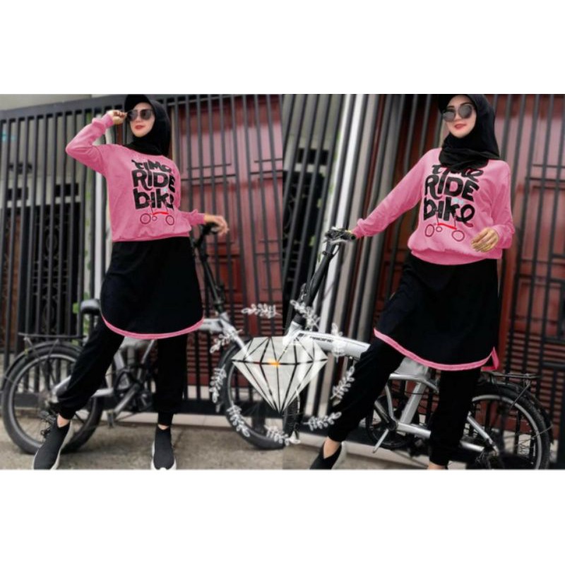 SET CELANA RIDE BIKER TR, BABYTERRY, GAMIS, HIJAB, MUSLIM, SETELAN