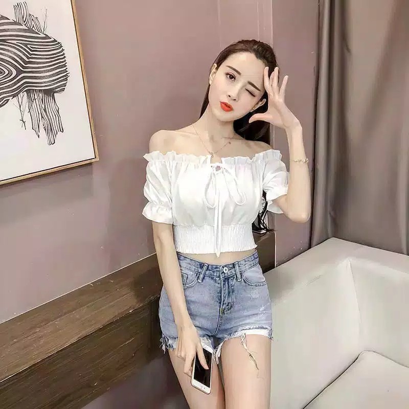 BAJU BLOUSE WANITA STELLA BLUS CROP KOREA WANITA CROP TOP KEKINIAN BLOUS WANITA KOREAN STYLE MURAH