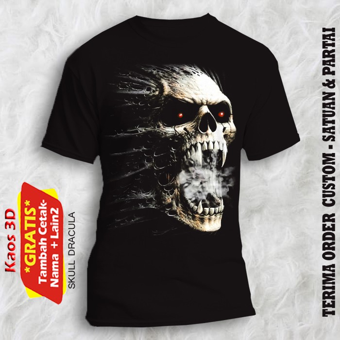 Kaos Gambar Tengkorak Dracula SKULL DRACULA ukuran dewasa kualitas cetak Printing DTG 3 dimensi