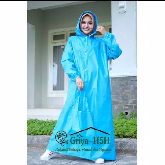 [BISA COD] Jas Hujan Muslimah Tipe Gamis Warna Biru Langit - Biru Muda, S