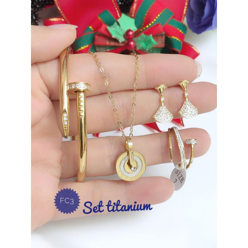 [titanium] paket perhiasan titanium gelang paku emas titanium 050121