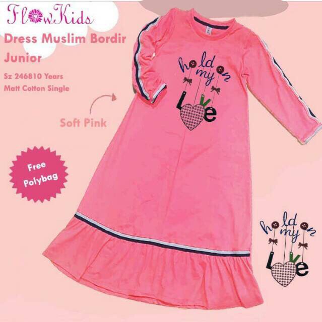 Gamis bordir bahan kaos katun flower kids flokids flowerkids okbg