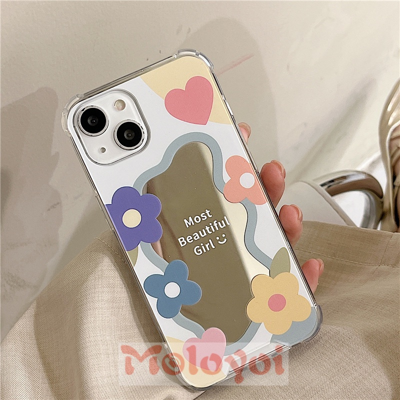 Soft Case Tpu Motif Bunga Aksen Cermin Untuk IPhone 11 XR X 7Plus 8Plus XS Max 13 12 11 Pro Max 7 8 SE 2020