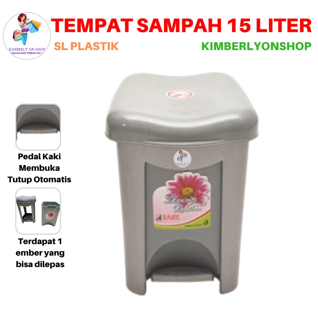 Tempat Sampah injek Livina Dust Bin 15 Liter Silver SL PLASTIC