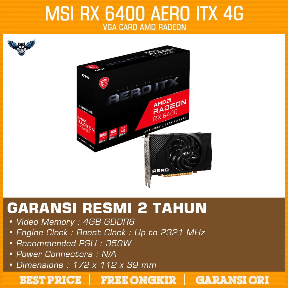 VGA MSI RX 6400 AERO ITX 4GB GDDR6 | AMD Radeon RX6400 4G DDR6