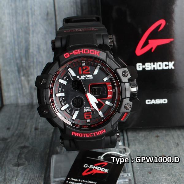 Jam GSHOCK casio GPW1000 Black Red . Hitam Merah Digital analog