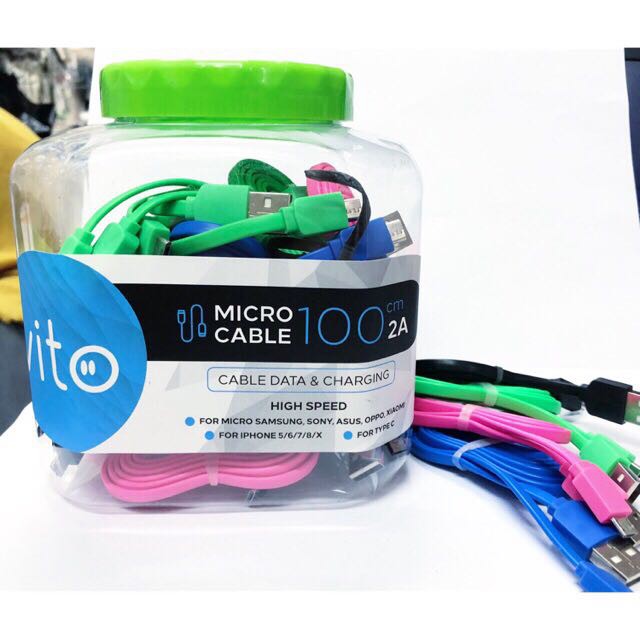 Kabel Data VITO GEPENG MICRO cable 100cm warna Android universal samsung xiaomi oppo asus lenovo