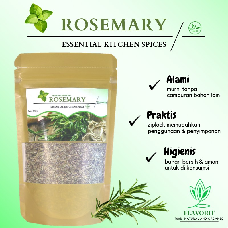 Rempah Daun Rosemary Kering Bahan Makanan Pokok Bumbu Dapur Herbal Penyedap Rasa Organik Flake Murni