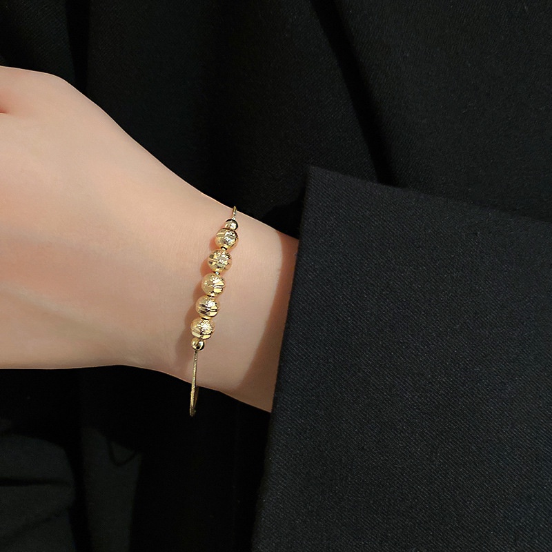 Gelang Titanium Asli Manik Keberuntungan Cantik Emas 18K Wanita Anti Karat Perhiasan