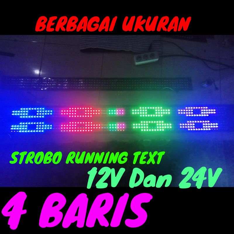 Strobo Kaca running text 4 baris 120Cm, 140cm 200cm