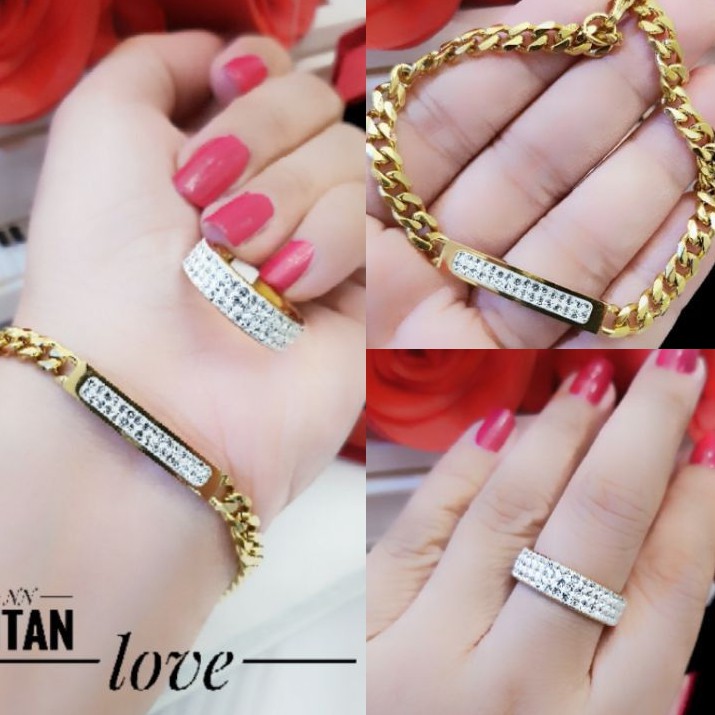 Titanium Set perhiasan gelang dan cincin 7521D