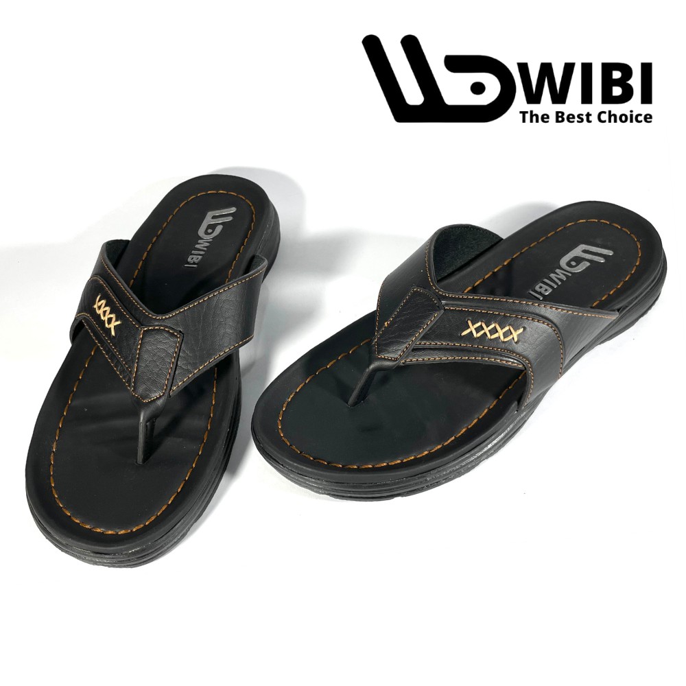 Sandal Kulit Pria Original WIBI Sendal Fashion Cowok Santai Traveling Trendy Casual Nyaman S 01